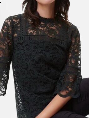 Loft Sheer Lace Dark Green Lace Blouse 3/4 Sleeves Size Large EUC